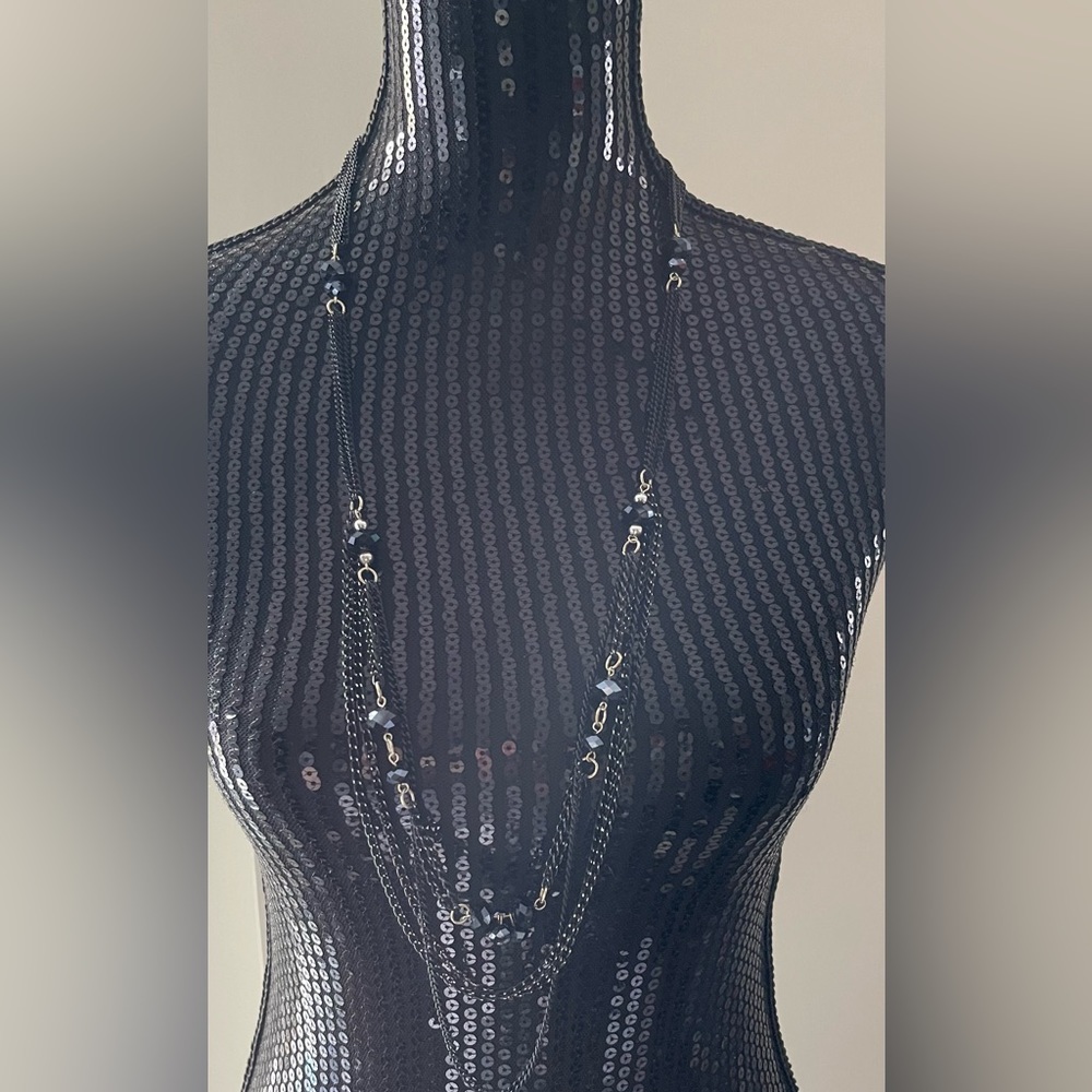 Black Beaded Multi Strand Necklace